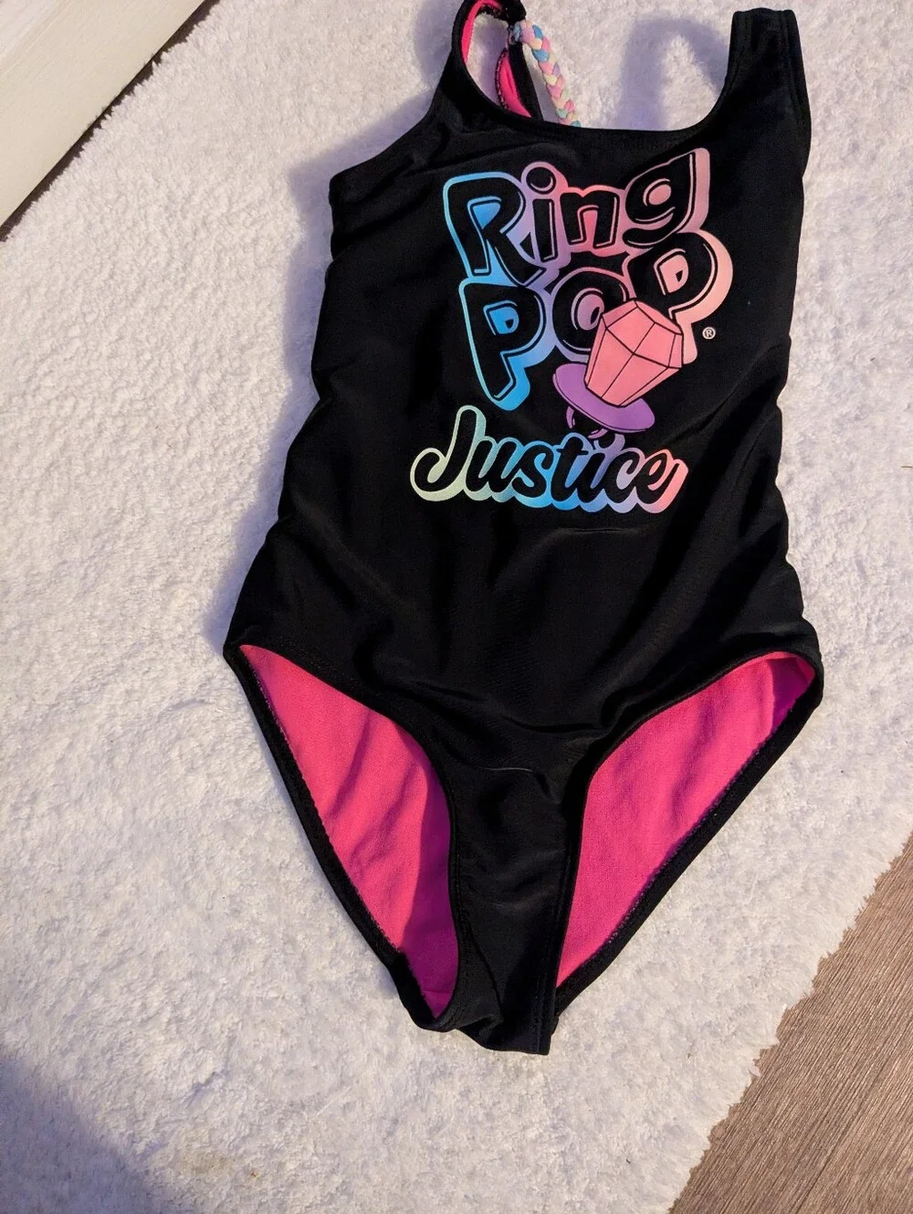 Justice Kids Swim Ring Pop Black Pink One-Piece Swimsuit